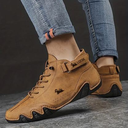 Leren orthopedische wandelschoenen heren, comfortabel en duurzaam, geschikt voor lange wandelingen, in bruin.