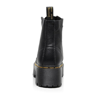 "Leren plateau laarzen dames, elegant echt leer, zwarte kleur, comfort en stijl voor dagelijks gebruik of speciale gelegenhed