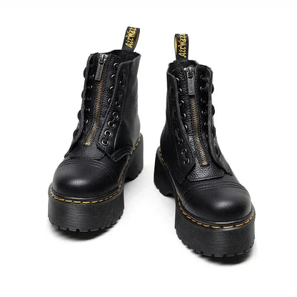"Leren plateau laarzen dames, elegant echt leer, zwarte kleur, comfort en stijl voor dagelijks gebruik of speciale gelegenhed