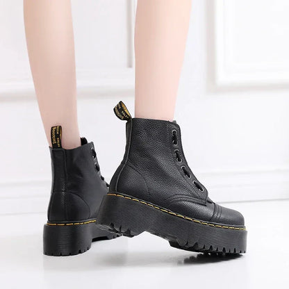 "Leren plateau laarzen dames, elegant echt leer, zwarte kleur, comfort en stijl voor dagelijks gebruik of speciale gelegenhed