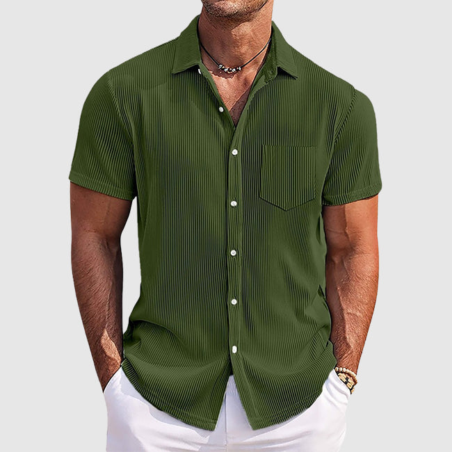 Stijlvol casual heren zomer shirt met korte mouw en trendy camp collar; perfect voor strand of terras.