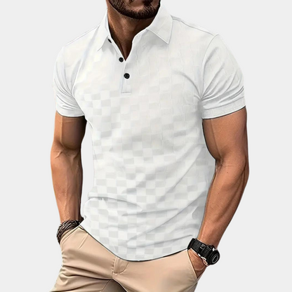 Lichtblauwe polo voor heren met korte mouwen en ademende stof, ideaal voor casual en formele gelegenheden.