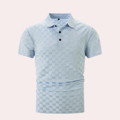 Lichtblauwe polo voor heren met korte mouwen en ademende stof, ideaal voor casual en formele gelegenheden.