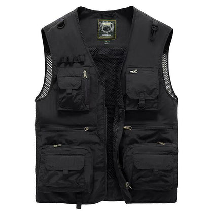 "Lichtgewicht ademend outdoorvest met meerdere zakken, ideaal voor wandelen en kamperen. Stijlvol en functioneel ontwerp."