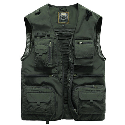 "Lichtgewicht ademend outdoorvest met meerdere zakken, ideaal voor wandelen en kamperen. Stijlvol en functioneel ontwerp."