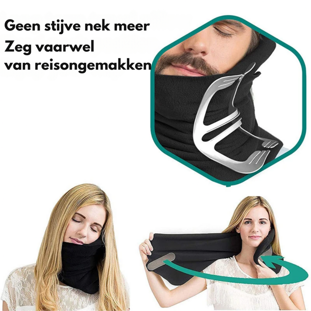 Compact en lichtgewicht nekreiskussen, perfect reisaccessoire. Anatomisch gevormd voor optimale ondersteuning.