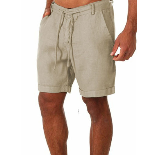 "Lichtgewicht linnen heren korte broek, casual stijl, ademende stof, elastische tailleband, ideaal voor zomeravonturen."