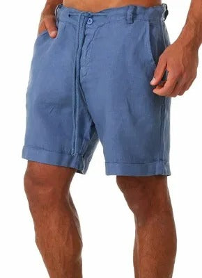 "Lichtgewicht linnen heren korte broek, casual stijl, ademende stof, elastische tailleband, ideaal voor zomeravonturen."