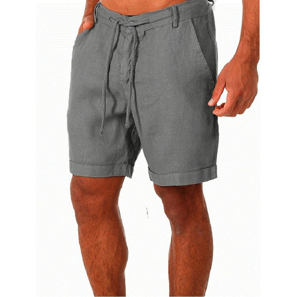 "Lichtgewicht linnen heren korte broek, casual stijl, ademende stof, elastische tailleband, ideaal voor zomeravonturen."