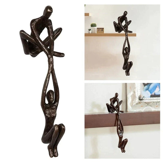 "Liefde en evenwicht sculptuur in bronzen hars, ideaal als unieke huisdecoratie voor tafels of schappen."