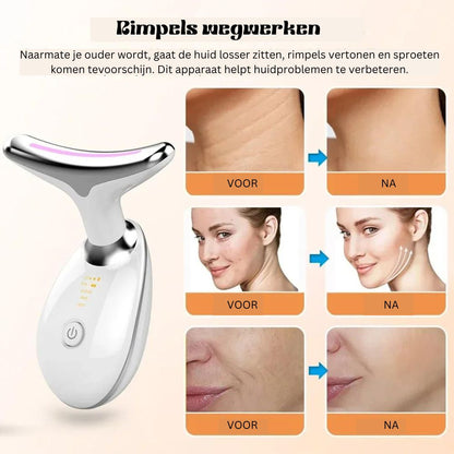 "LiftGlow EMS apparaat, handzaam design, grijs, voor verjongende gezicht- en halsbehandeling, verhoogt stevigheid."