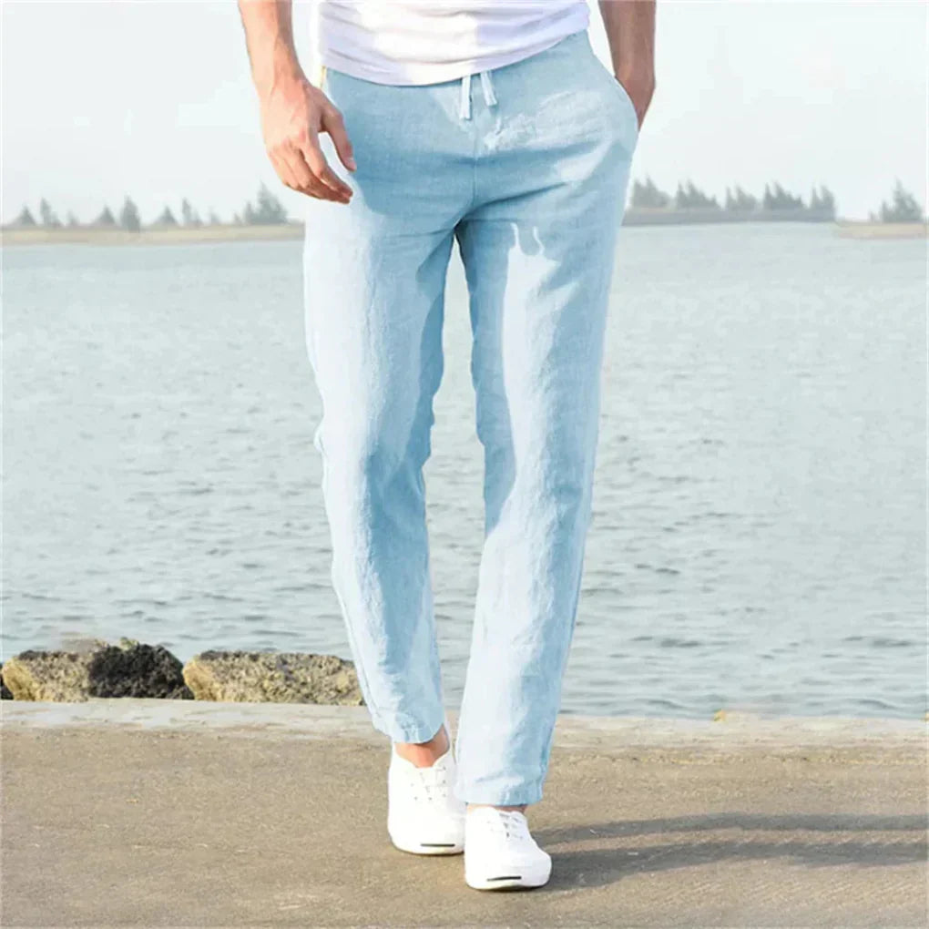 Lichtgewicht casual linnen broek voor heren. Ideaal voor zomer, vakantie of een ontspannen dagje strand.
