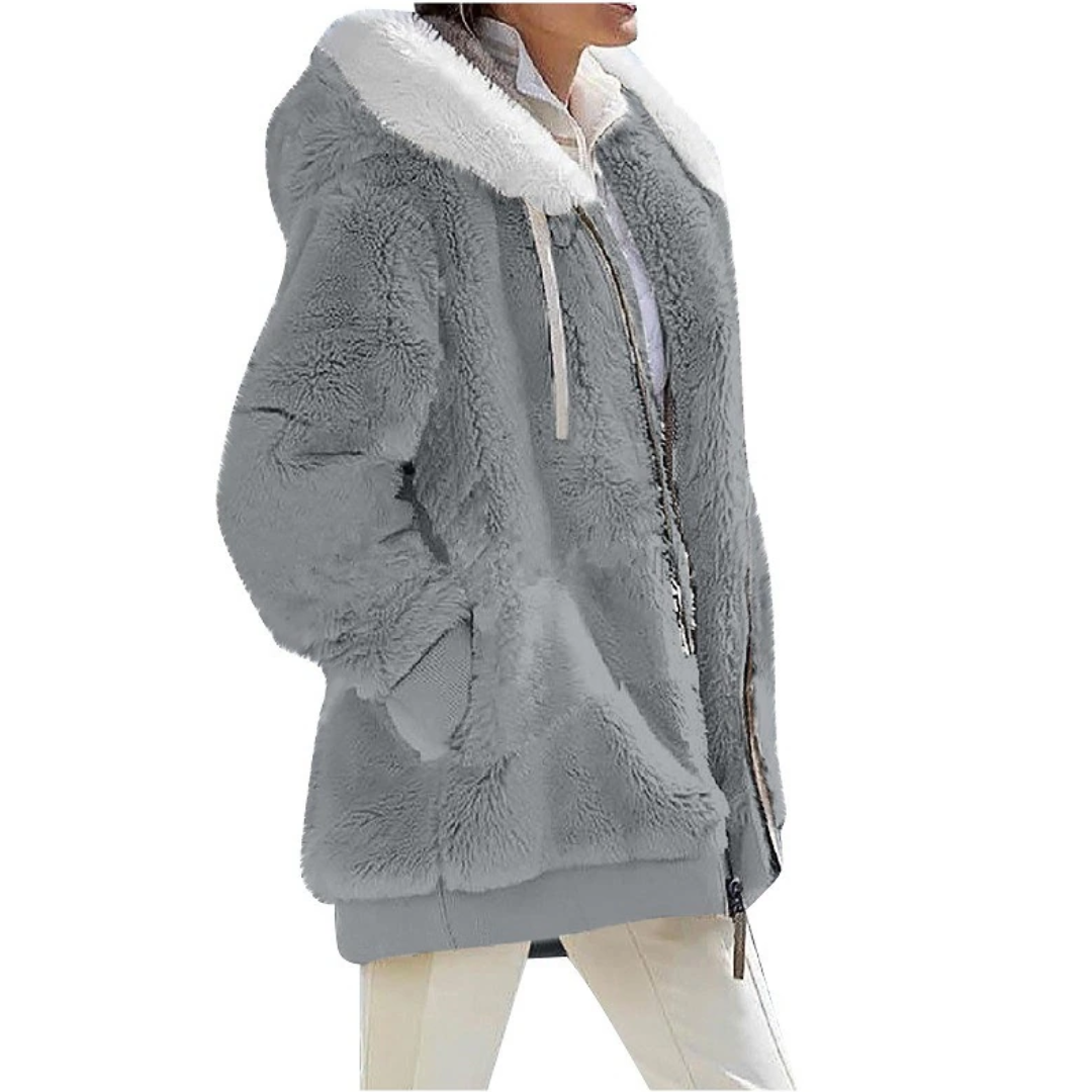 Stijlvol losvallend dames hoodie vest van zacht kasjmierfleece, perfect als warme bovenkleding.