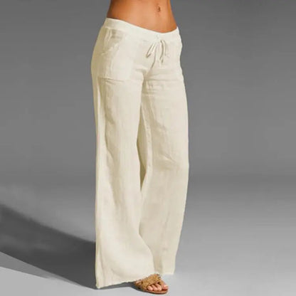 "Linnen dames zomerbroek met comfortabele pasvorm, chic design, luchtig en stijlvol, verkrijgbaar in neutrale kleuren."