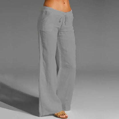 "Linnen dames zomerbroek met comfortabele pasvorm, chic design, luchtig en stijlvol, verkrijgbaar in neutrale kleuren."