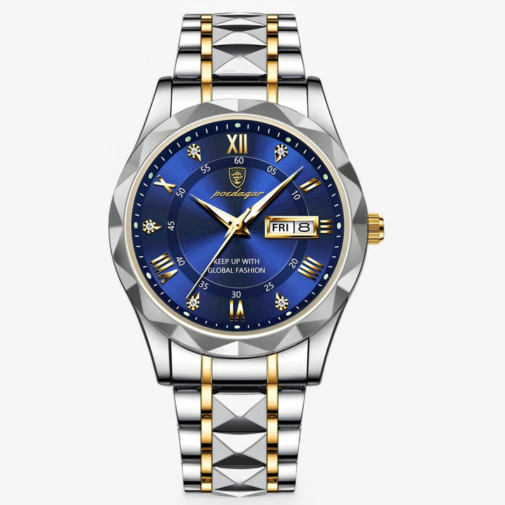 Livio Luxe heren polshorloge: elegant zilveren uurwerk met zwarte wijzerplaat, perfect voor zakelijke outfits.