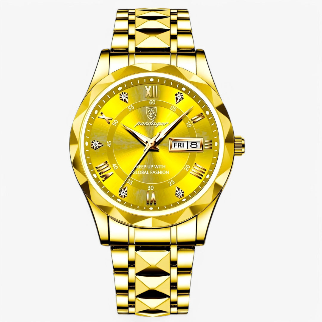 Detailopname van de wijzerplaat van het Livio Luxe precisie herenhorloge, strak design en tijdloze elegantie.