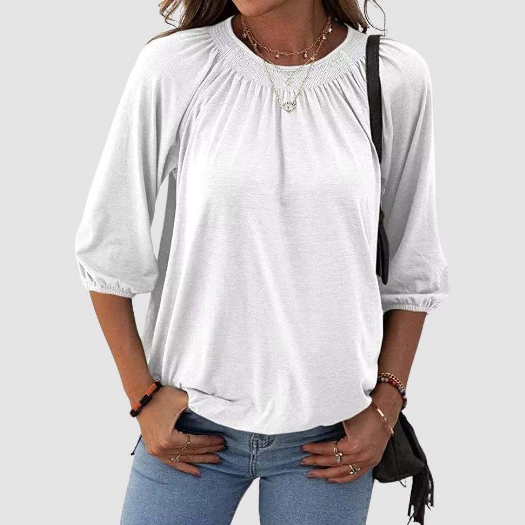 Loose-fit dames top met halve mouwen, ronde hals en stijlvolle patchwork details, ademend polyester, in diverse kleuren.