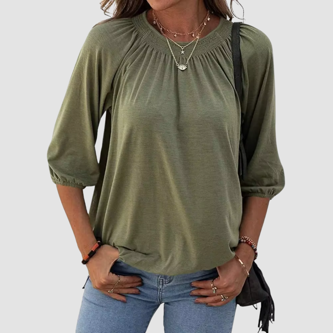 Loose-fit dames top met halve mouwen, ronde hals en stijlvolle patchwork details, ademend polyester, in diverse kleuren.