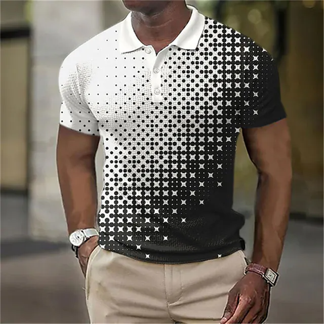 Close-up van kraag en knopen van stijlvol heren poloshirt. Comfortabele top, perfect voor heren.