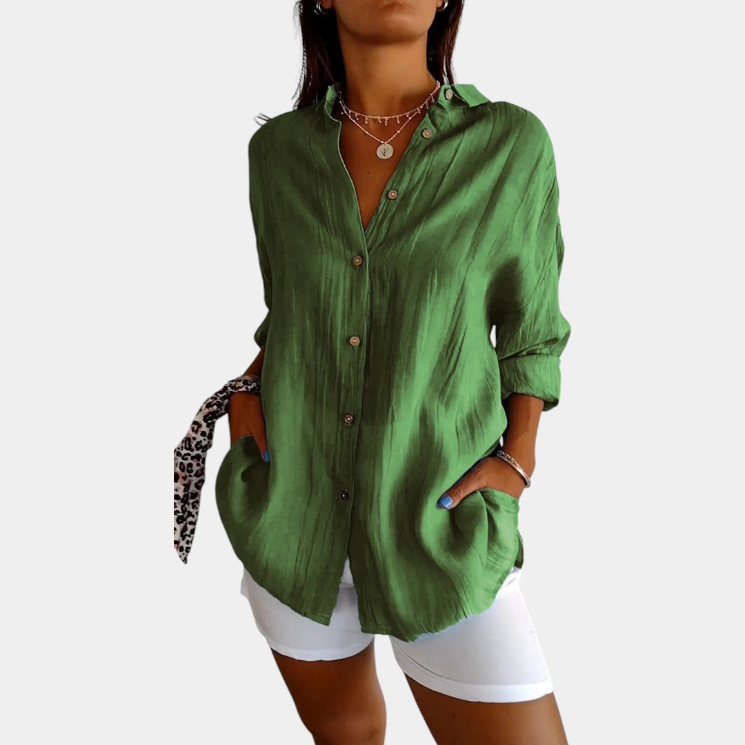 Dames klassieke blouse met lange mouwen, effen wit, elegant en comfortabel, perfect voor werk.