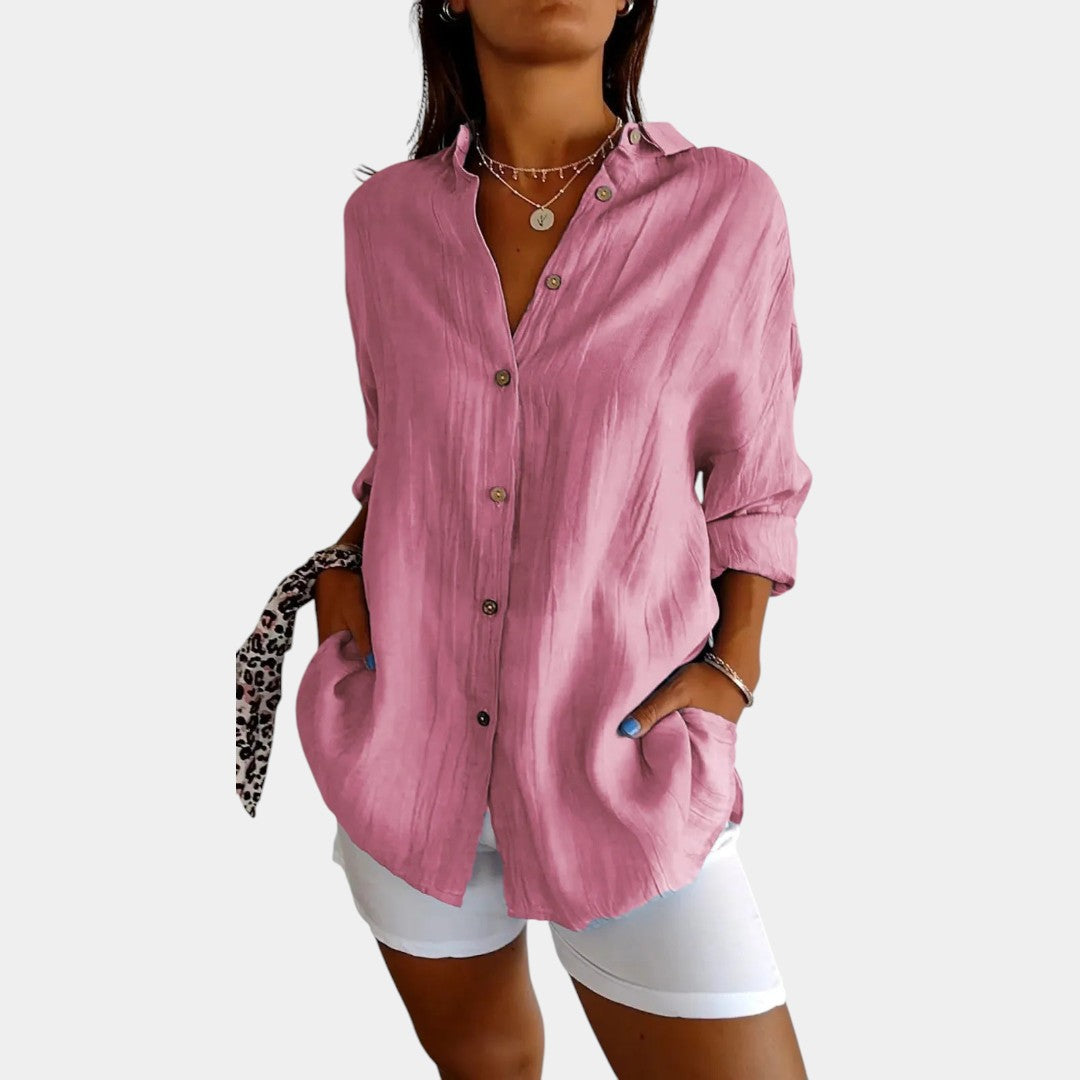 Comfortabele lange mouwen damesblouse, ideaal voor lente en zomer, veelzijdig en stijlvol.