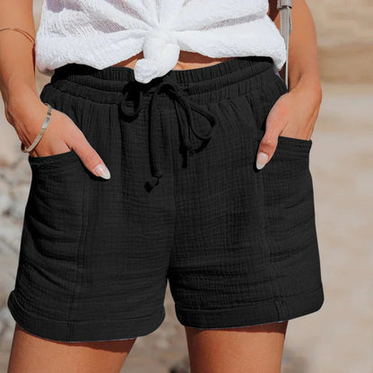 "Luchtige dames zomershorts met elastische taille, lichtgewicht en comfortabel, perfect voor warme zomerdagen."