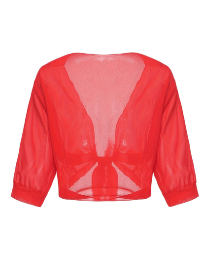 "Luchtige elegante damesblouse met open voorkant, frisse charmante look, perfect voor zonnige dagen."