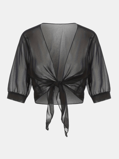 "Luchtige elegante damesblouse met open voorkant, frisse charmante look, perfect voor zonnige dagen."