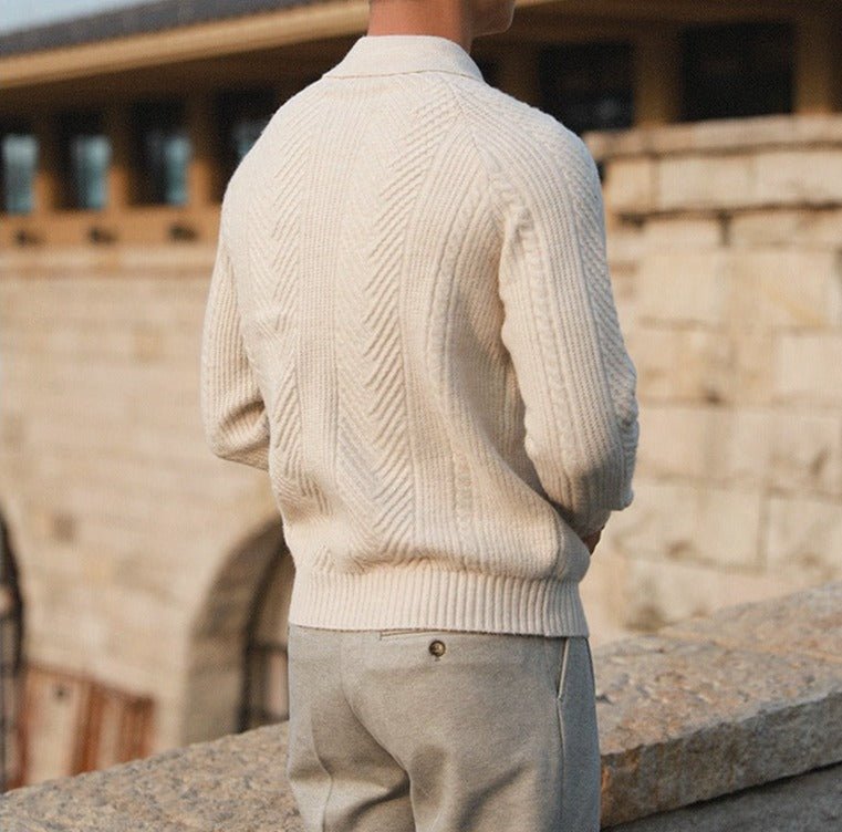 Comfortabele, chique heren gebreide trui met kraag. Ideaal voor een warme, modieuze look.