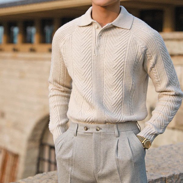 Heren gebreide sweater met klassieke kraag. Stijlvol en comfortabel voor casual en chique gelegenheden.