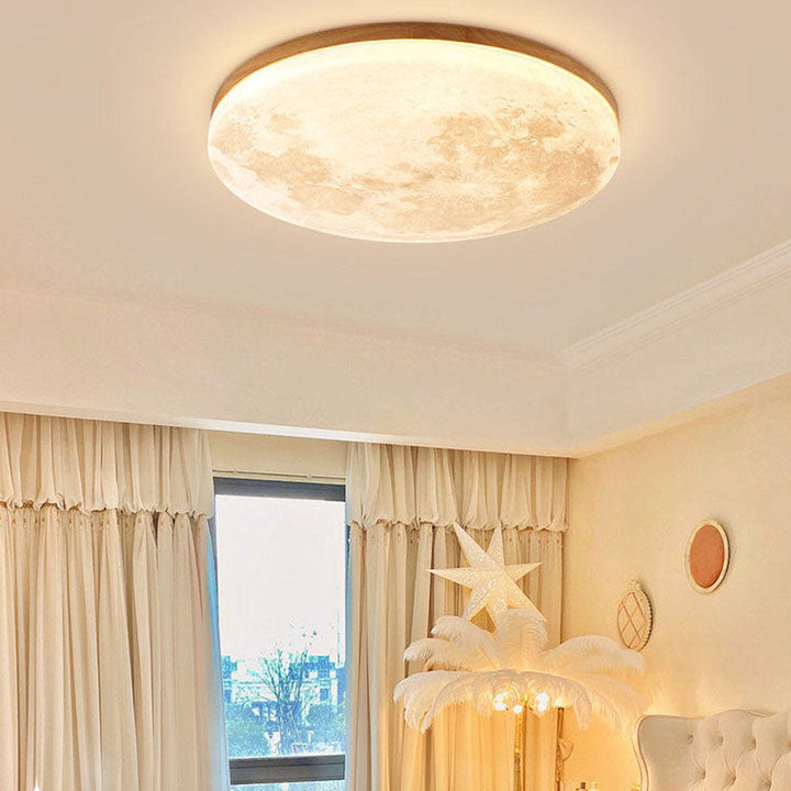Sfeervolle LED plafondlamp: maanlamp met 3D effect, perfect voor kinderkamer of slaapkamer.
