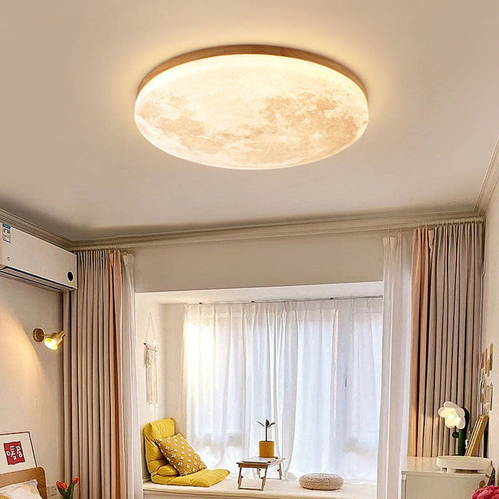 Witte maanlamp plafondlamp met instelbaar LED licht (warm/neutraal/wit) en decoratief 3D effect.