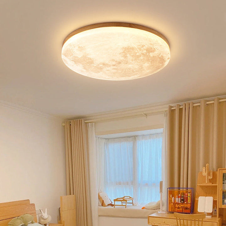 Decoratieve LED maanlamp plafondlamp voor woonkamer, creëert sfeer met realistisch 3D maanlicht.