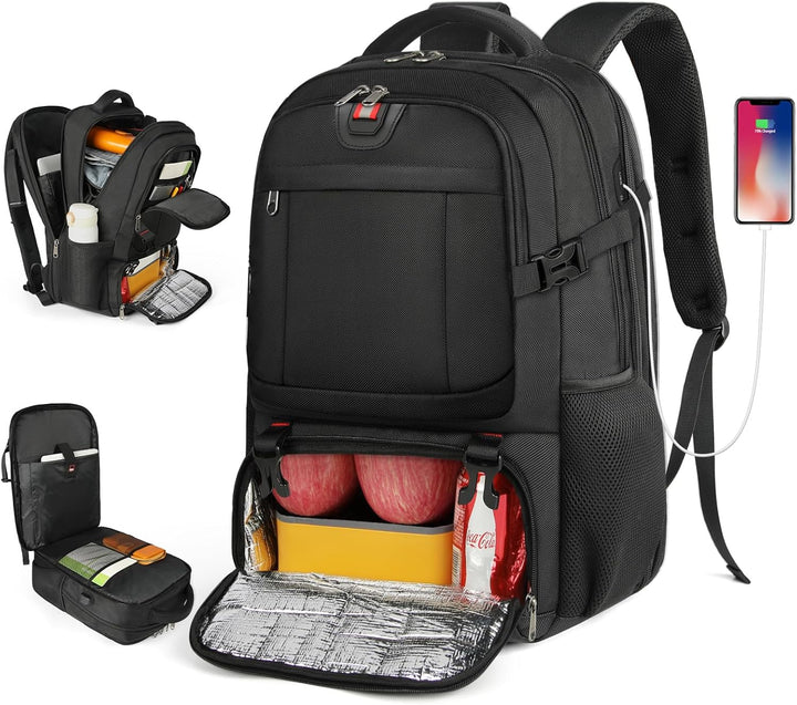 Grote rugzak voor laptop en lunch, met USB-oplaadpoort. Perfecte reistas voor school, werk of dagelijks gebruik.