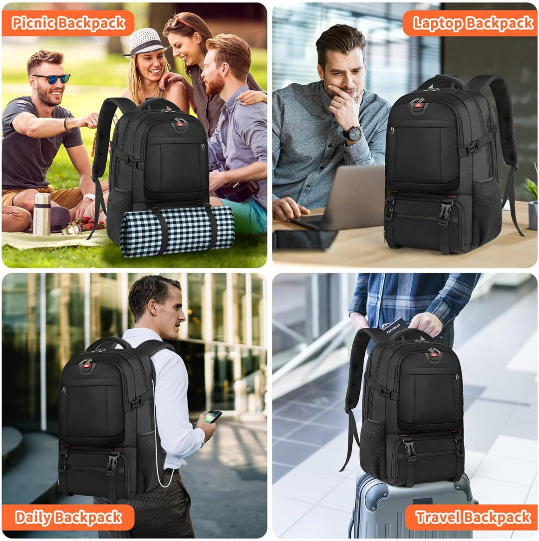 Unisex werkrugzak of schooltas met laptopvak, geïsoleerd lunchvak en USB-oplaadfunctie. Comfortabele dagrugzak.