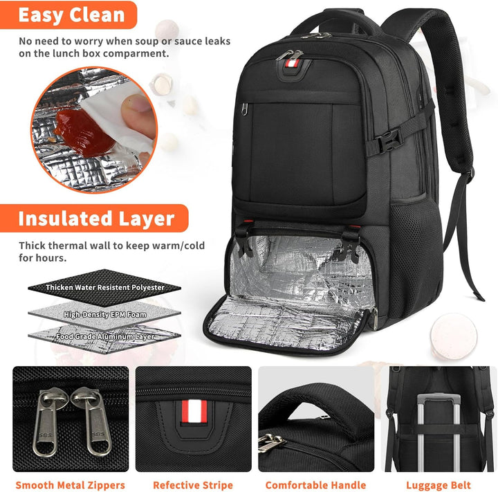 Antidiefstal rugzak met USB-poort, ruime compartimenten voor laptop en lunch. Essentieel voor forenzen en reizigers.