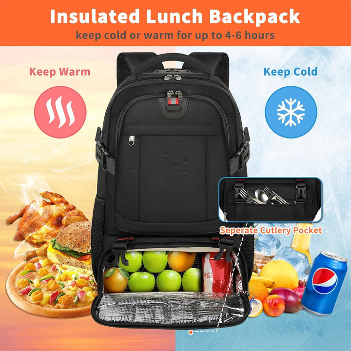 Multifunctionele reisrugzak met geïsoleerd lunchvak en USB-poort. Ideaal voor outdoor, school of werk.