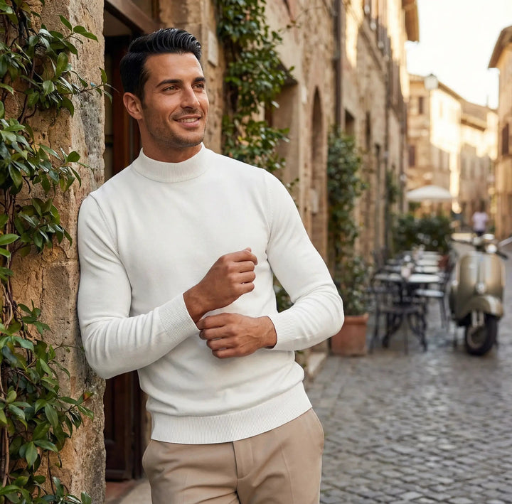 Casual heren slim-fit coltrui in grijs melange, perfect voor dagelijks gebruik en winterse elegantie.