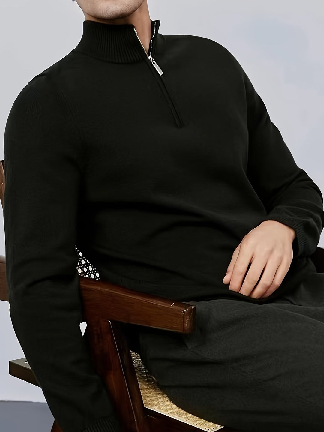 Zijaanzicht: Heren casual trui met halve rits en col, elegante pasvorm voor elke dag.