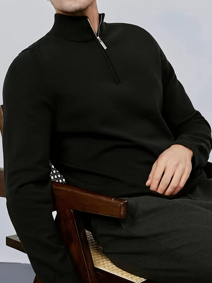 Zijaanzicht: Heren casual trui met halve rits en col, elegante pasvorm voor elke dag.