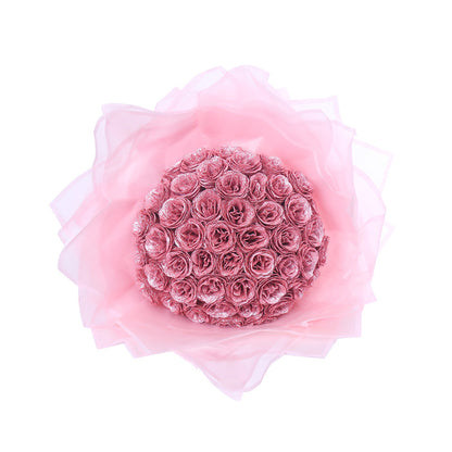 "Luxe glitter rozen boeket, eeuwige charme in rood, blauw, roze; tijdloze schoonheid zonder onderhoud. Perfect cadeau."