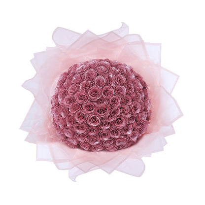 "Luxe glitter rozen boeket, eeuwige charme in rood, blauw, roze; tijdloze schoonheid zonder onderhoud. Perfect cadeau."