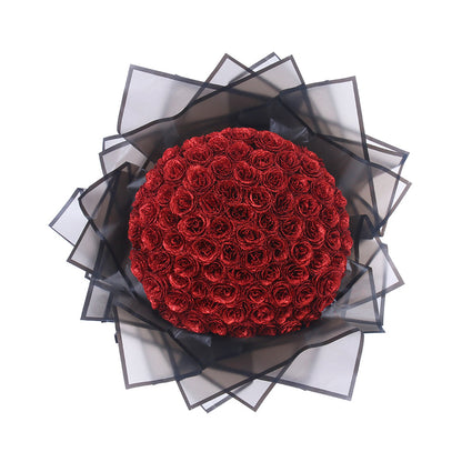 "Luxe glitter rozen boeket, eeuwige charme in rood, blauw, roze; tijdloze schoonheid zonder onderhoud. Perfect cadeau."