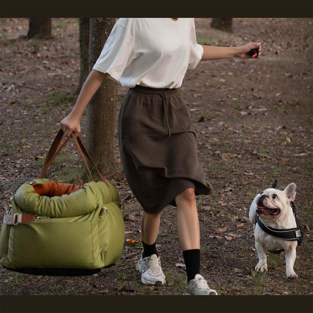 Veilige hondenautostoel, blauw, voor comfortabel reizen met je geliefde hond.