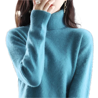 "Luxe kasjmier coltrui voor dames, elegant ontwerp, 100% kasjmier, avocadogroen, herfst-winter, warm en stijlvol."