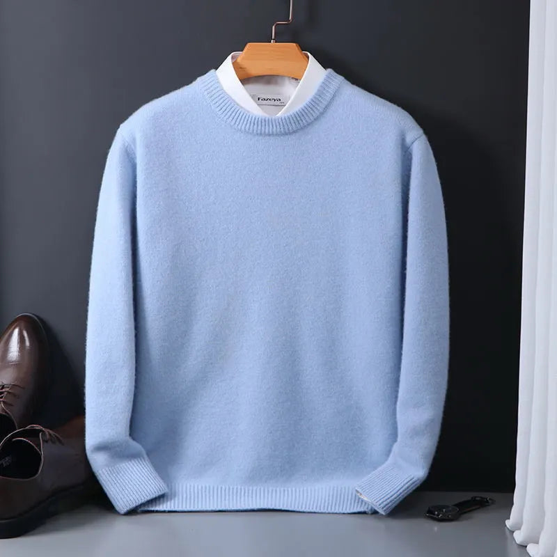 "Luxe kasjmier pullover heren, marineblauw, regular fit, elegant ontwerp voor comfort en stijl."