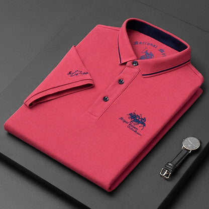 "Luxe katoenen poloshirt voor mannen, korte mouwen, elegante kleuren, klassieke knoopsluiting, tijdloze uitstraling."