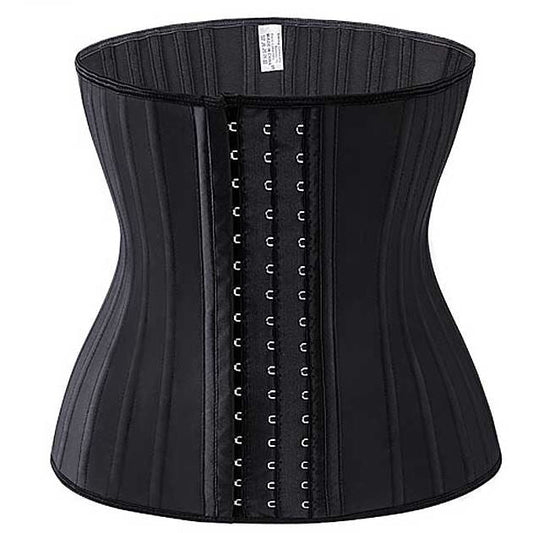"Luxe latex taille trainer met stalen baleinen, ademend katoen en verstelbare sluiting voor effectieve ondersteuning."