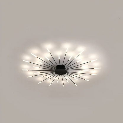 "Luxe LED plafondlamp, modern design met goud en zwart, stijlvolle woonkamerverlichting, energiezuinig met LED-licht."